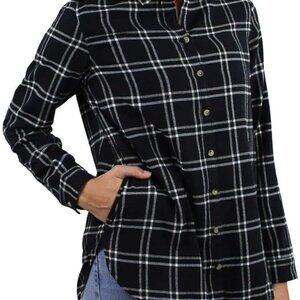 Jach’s Girlfriend Sz Large Black & White Plaid Flannel L/S B/D Shirt Soft EUC